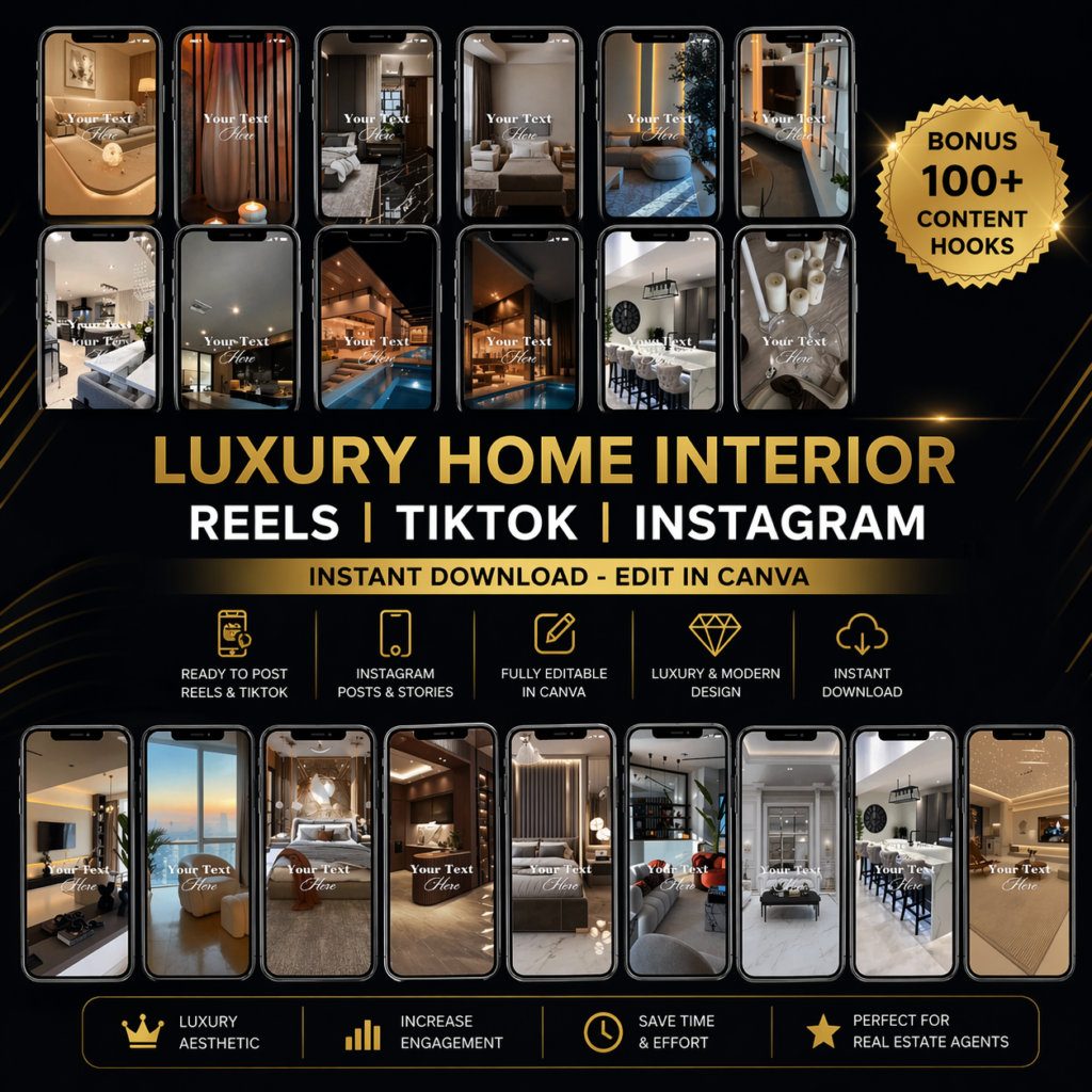 Luxury Real Estate Reels Canva Templates TikTok Instagram Editable Bundle