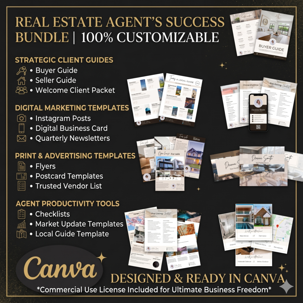 Real Estate Marketing Templates Bundle Canva Editable Social Media Kit