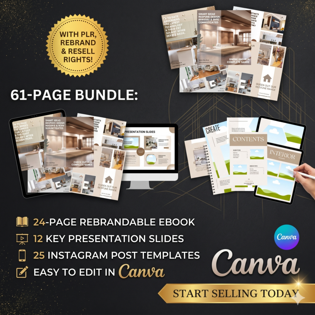 Interior Design Canva Bundle Ebook Presentation Instagram Templates PLR